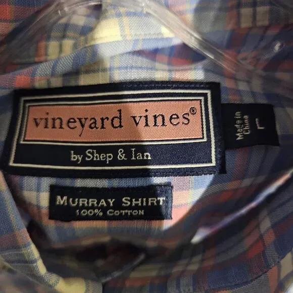 Vineyard Vines Murray Shirt Mens Large Blue Pink Yellow Plaid Button Down Cotton - Picture 8 of 8